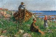 Ferdynand Ruszczyc An archipelago scenery with children oil